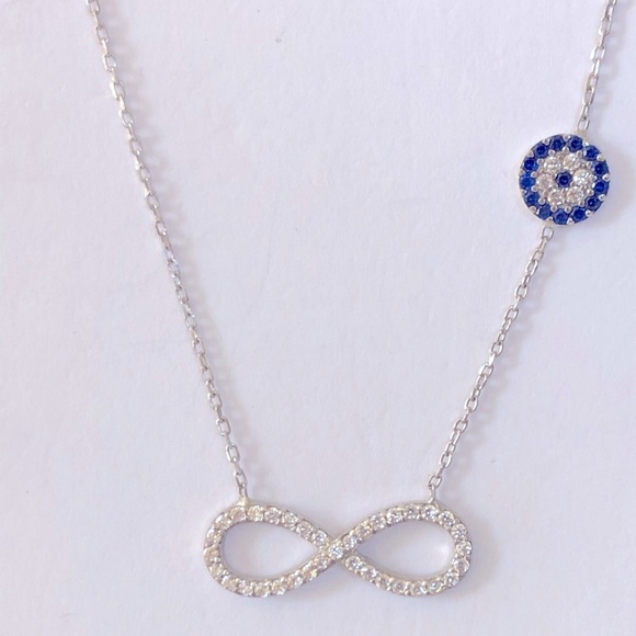 Jewelry - 925 Silver infinity evil eye cz stones necklace